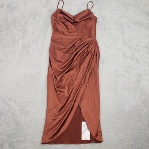 NWT Bronze Cowl Neck Spaghetti Strap Midi Dress Formal Party Cocktail‎ Womens S